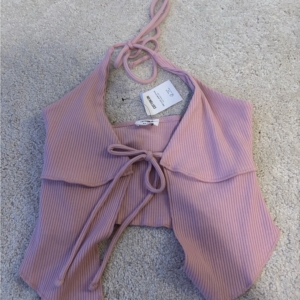 Pink Ribbed Halter Top